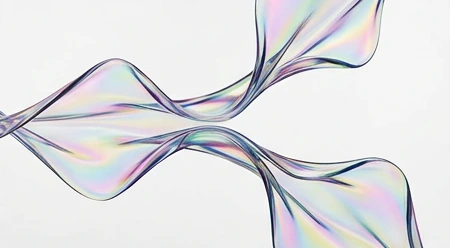 Flowing iridescent glass ribbon