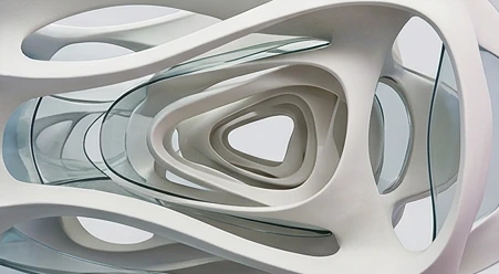 Abstract layered sculpture accompanying frequently asked questions