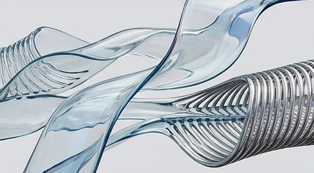 Two flowing translucent ribbons