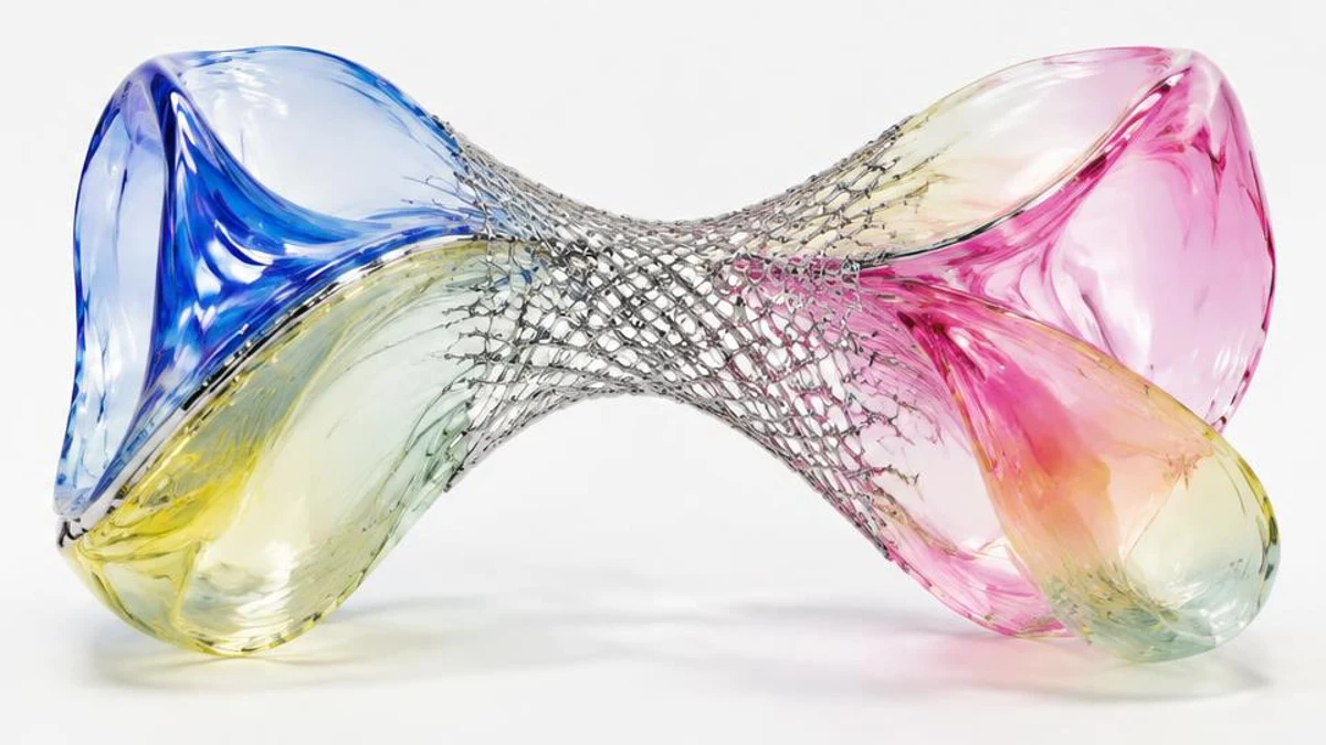 Glass folds aligned through a reflective mesh, representing confidence tested against evidence
